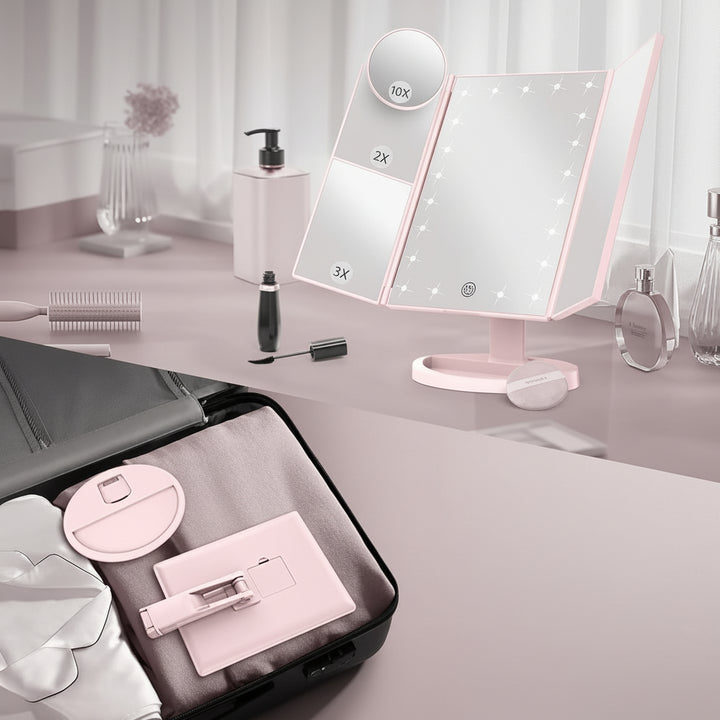 Makeup Mirror Lighted Vanity Trifold LED Magnification Desk