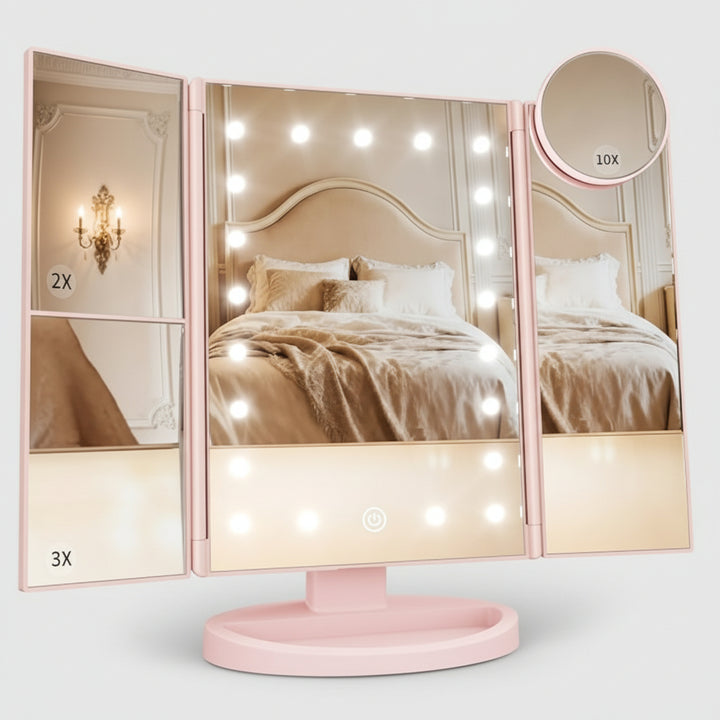 Makeup Mirror Lighted Vanity Trifold LED Magnification Desk