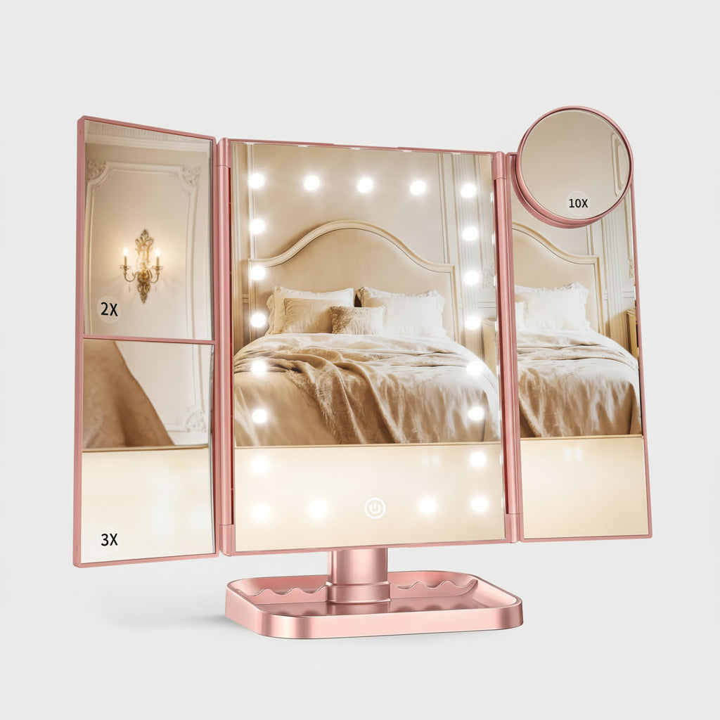 Makeup Mirror Lighted Vanity Trifold LED Magnification Desk