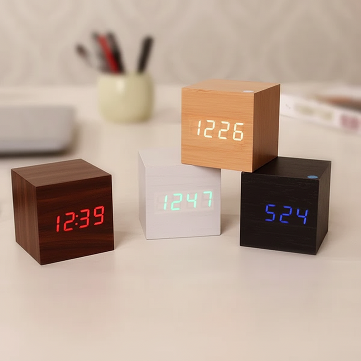 Digital Alarm Clock Modern Wood LED Desk Clock
