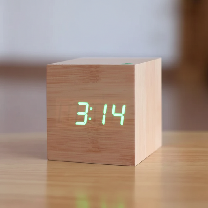 Digital Alarm Clock Modern Wood LED Desk Clock