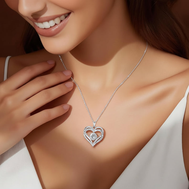 Moissanite Necklace Heart Pendant Sterling Silver Forever Love Gift