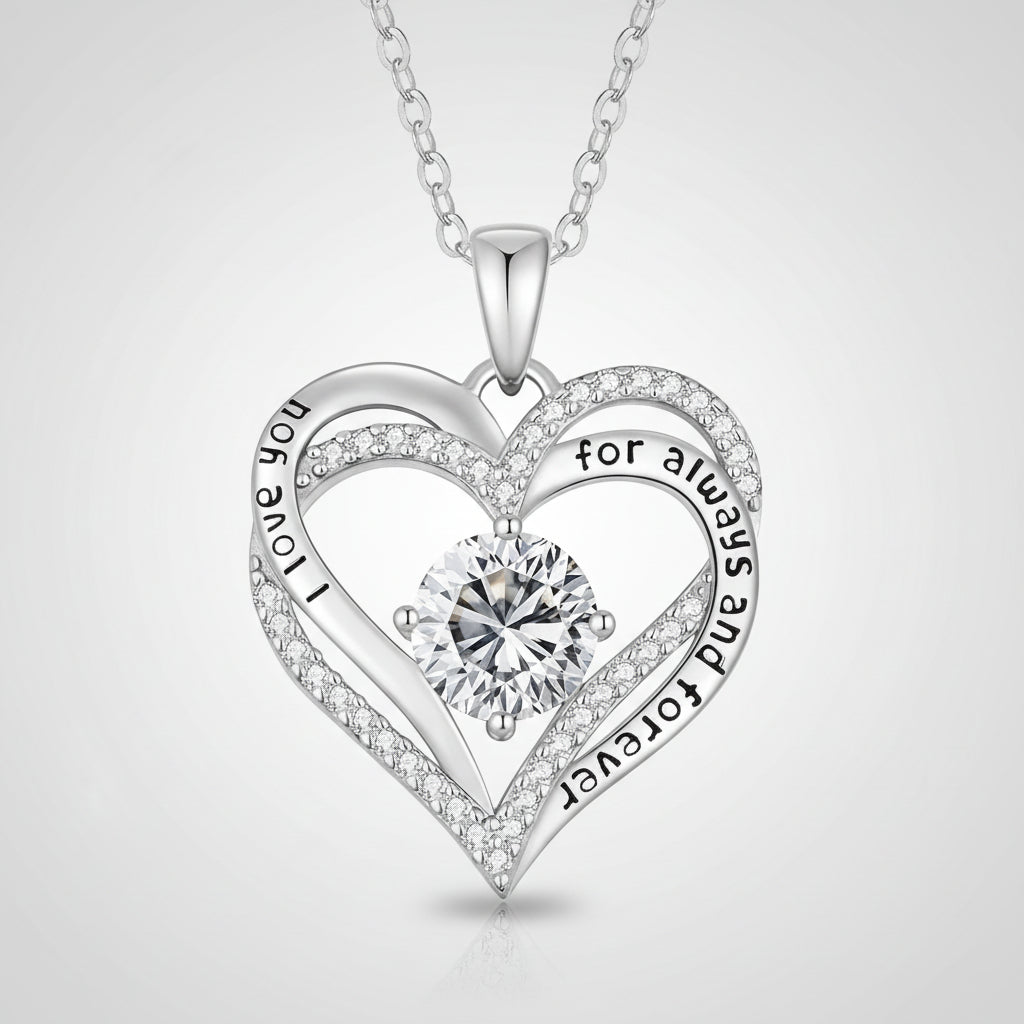 Moissanite Necklace Heart Pendant Sterling Silver Forever Love Gift