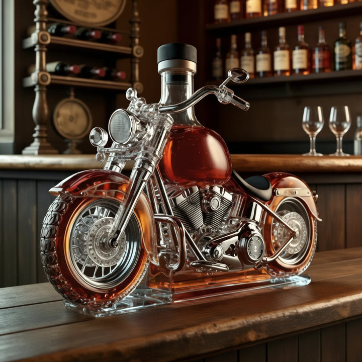 Whiskey Decanter Motorcycle Engine Glass Liquor Bottle Display