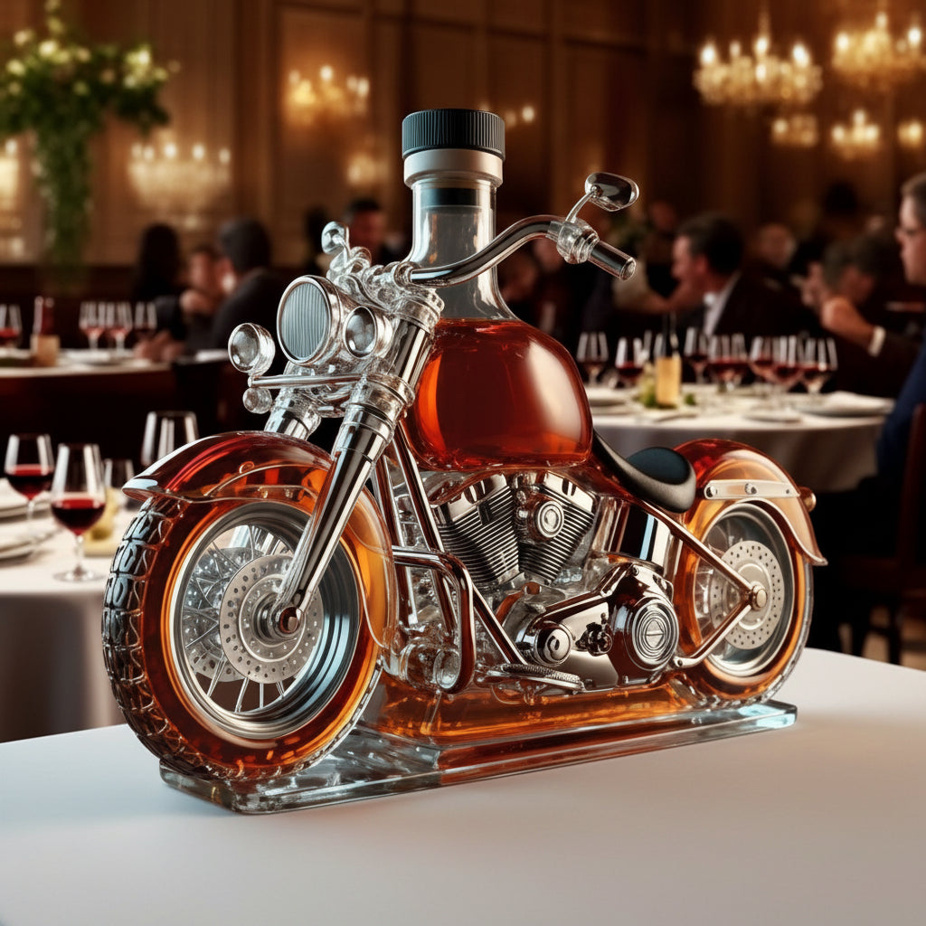 Whiskey Decanter Motorcycle Engine Glass Liquor Bottle Display