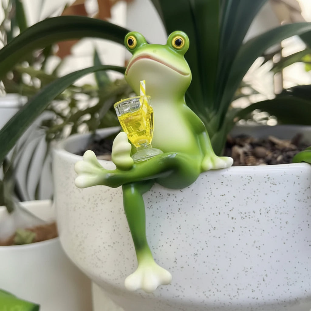 Blumentopf Deko Frosch Figur Resin Garten