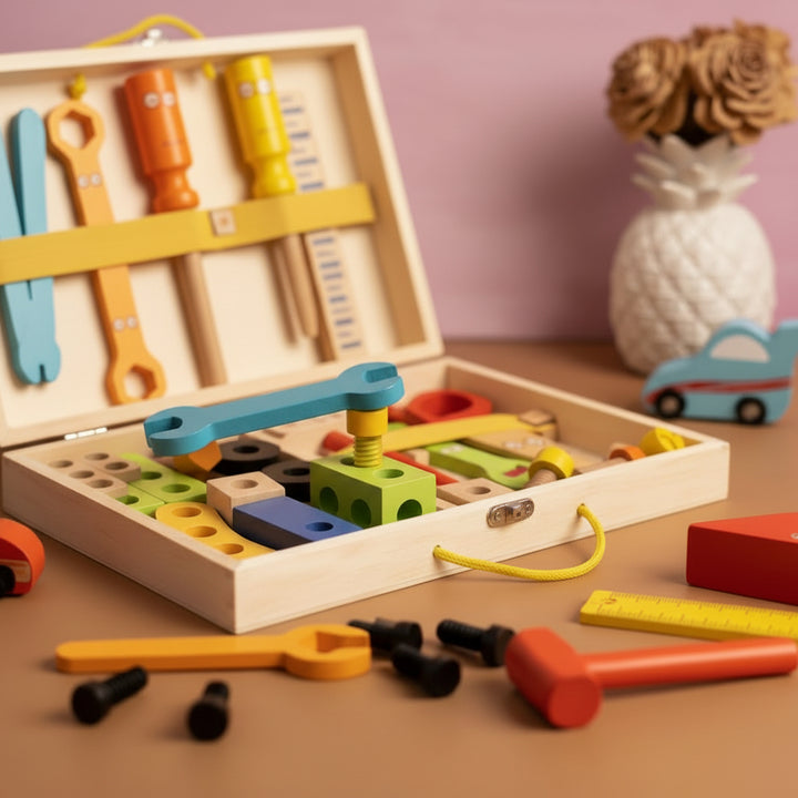 Wooden Kids Tool Set – 35-Piece Montessori Construction Toy with Toolbox