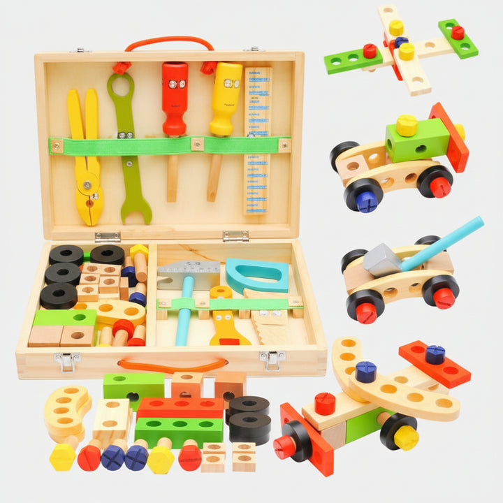 Wooden Kids Tool Set – 35-Piece Montessori Construction Toy with Toolbox