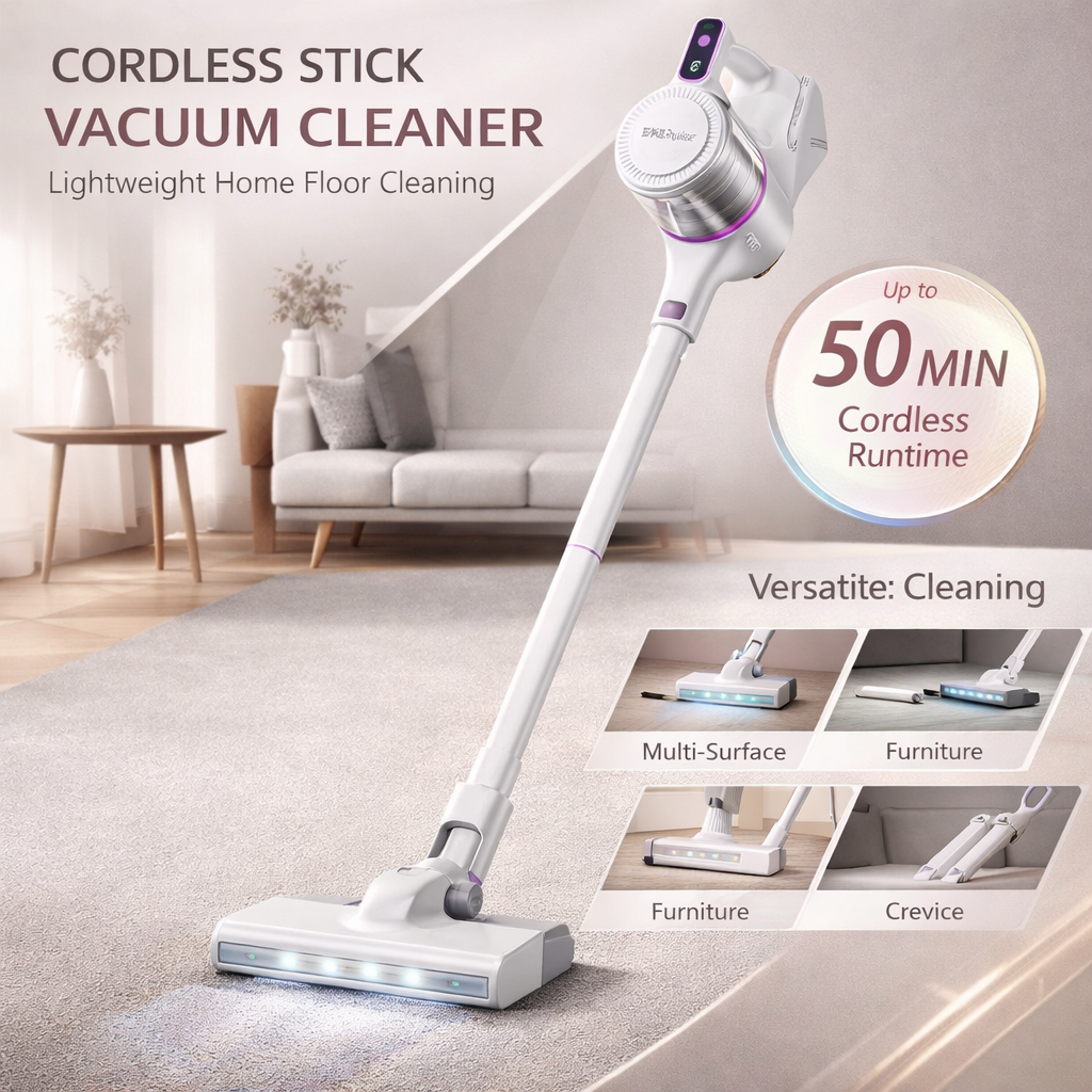 Cordless Vacuum Cleaner Lightweight Stick LED Floor Cleaner