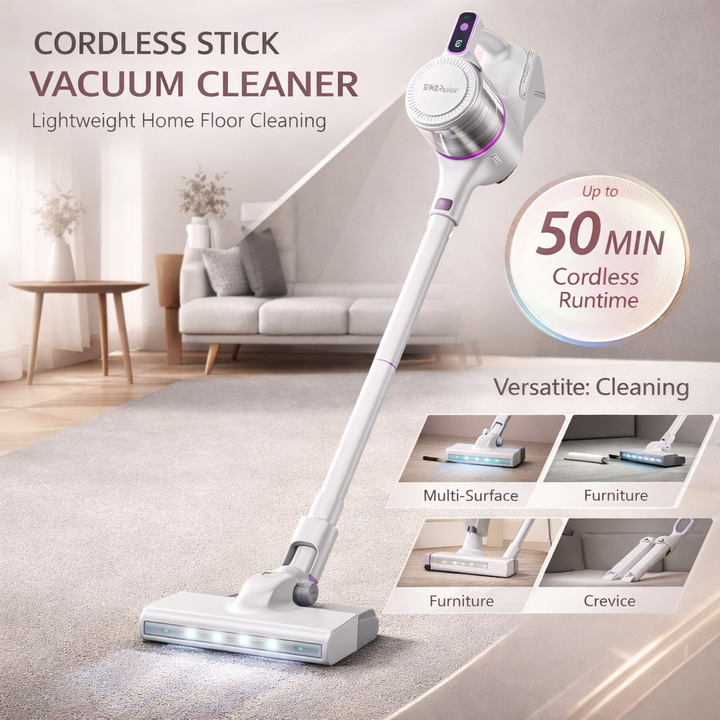 Cordless Vacuum Cleaner Lightweight Stick LED Floor Cleaner