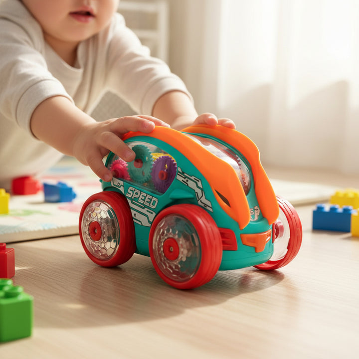 Stunt Car Toy with LED Lights and Music – 360° Spinning Action Car for Toddlers