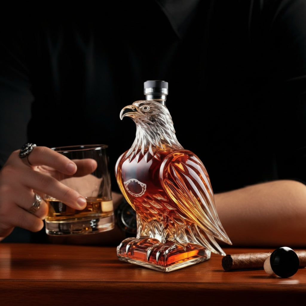 Whiskey Bottle Bald Eagle Glass Decanter Home Bar Display