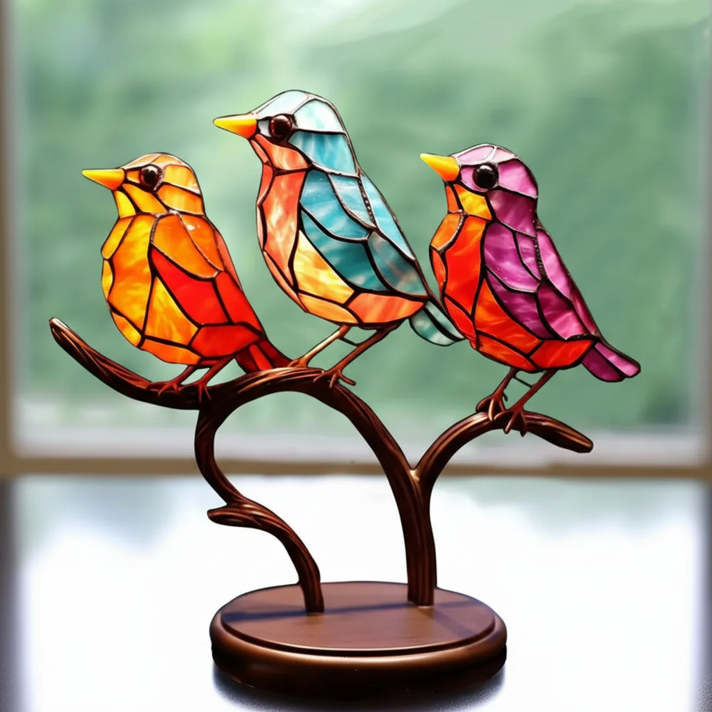 Stained Glass Bird Window Decoration – Colorful Sun Catcher for Home