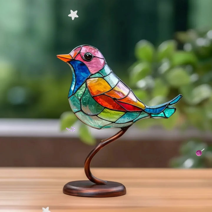 Stained Glass Bird Window Decoration – Colorful Sun Catcher for Home