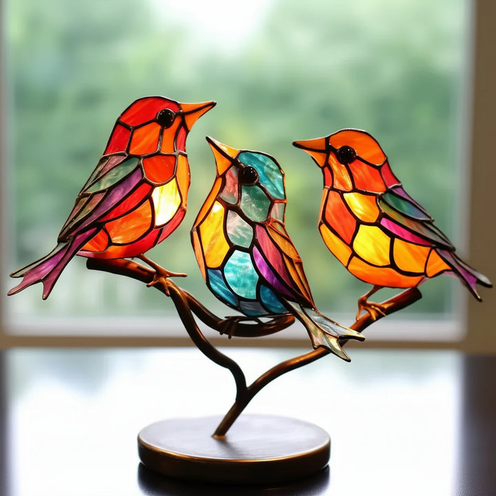 Stained Glass Bird Window Decoration – Colorful Sun Catcher for Home