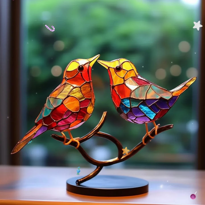 Stained Glass Bird Window Decoration – Colorful Sun Catcher for Home