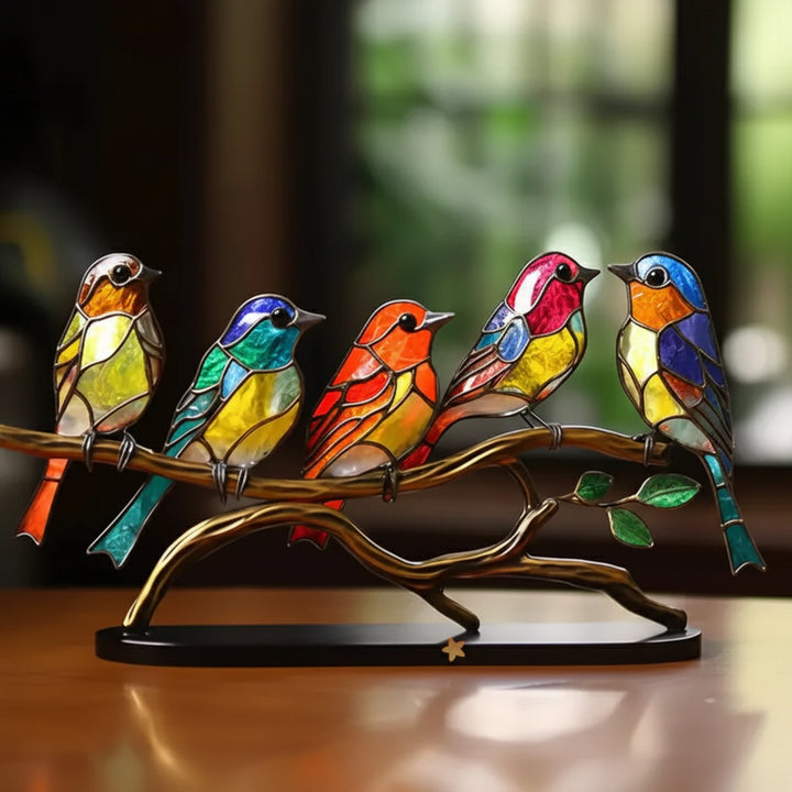 Stained Glass Bird Window Decoration – Colorful Sun Catcher for Home