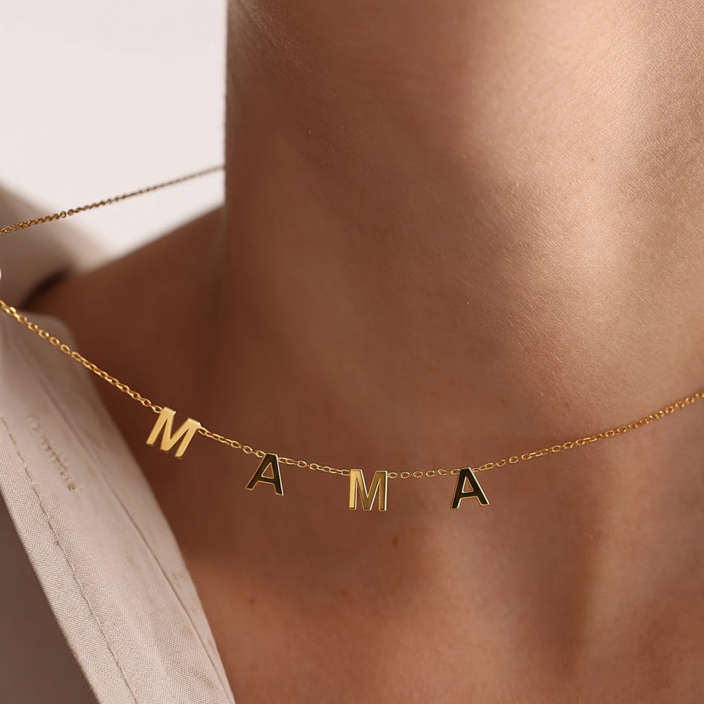 Name Necklace Gold Plated Stainless Steel Mama Pendant Chain