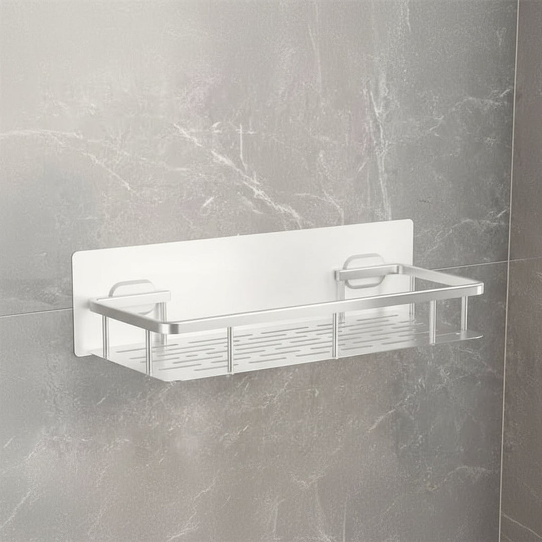 Adhesive Bathroom Shelf With Stainless Steel Rail Drill-Free Shower Caddy For Toiletries - Image 3