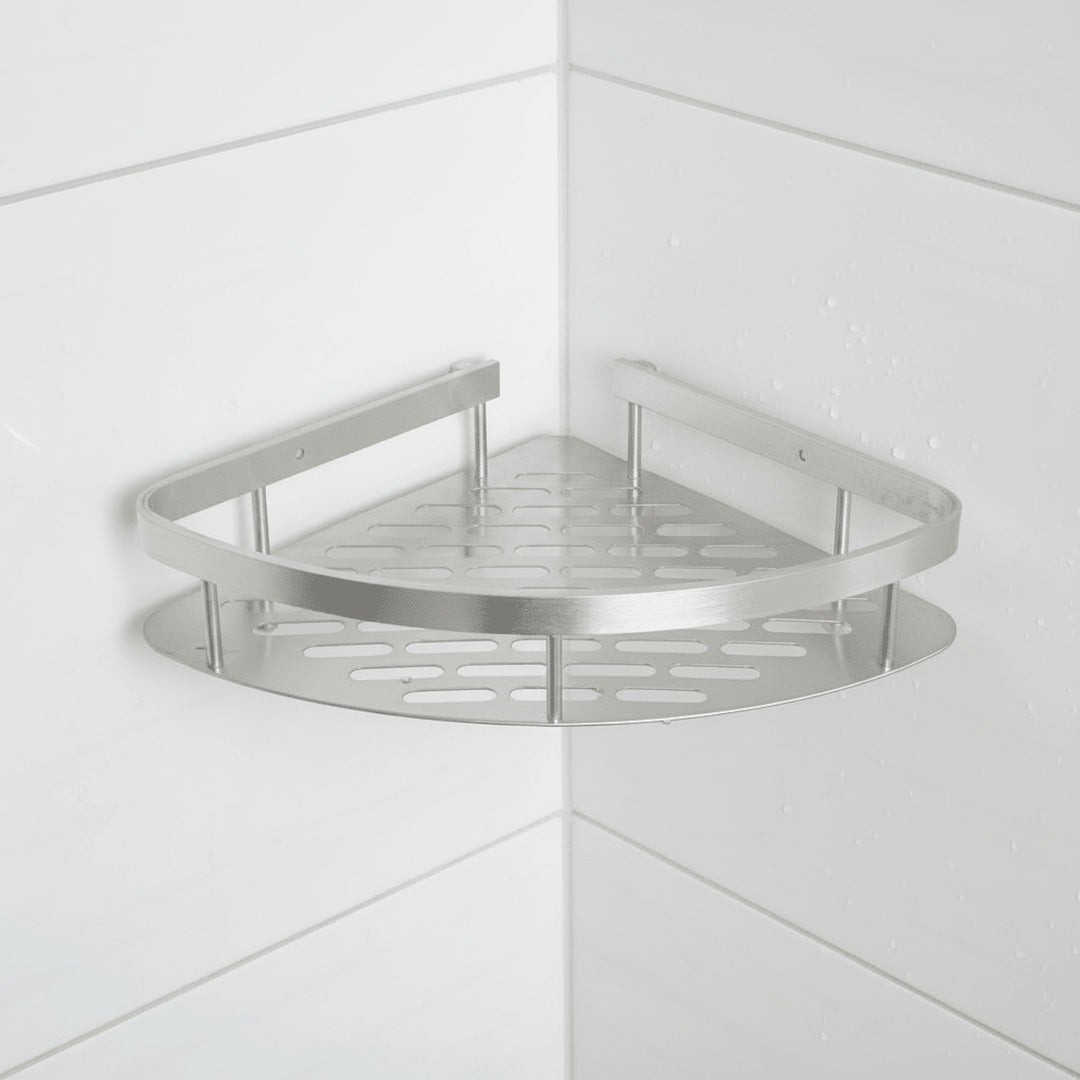 Adhesive Bathroom Shelf With Stainless Steel Rail Drill-Free Shower Caddy For Toiletries - Image 11