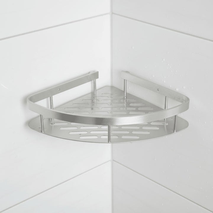 Adhesive Bathroom Shelf With Stainless Steel Rail Drill-Free Shower Caddy For Toiletries - Image 11