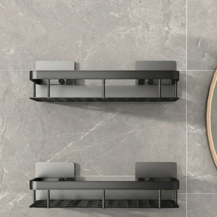 Adhesive Bathroom Shelf With Stainless Steel Rail Drill-Free Shower Caddy For Toiletries - Image 8