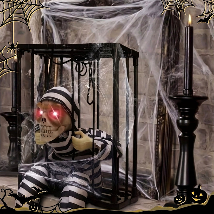 Animated Skeleton Decoration For Halloween In A Cage With Infrared Motion Sensor And Integrated Scream Sound Effect For Spooky Decor - Image 4