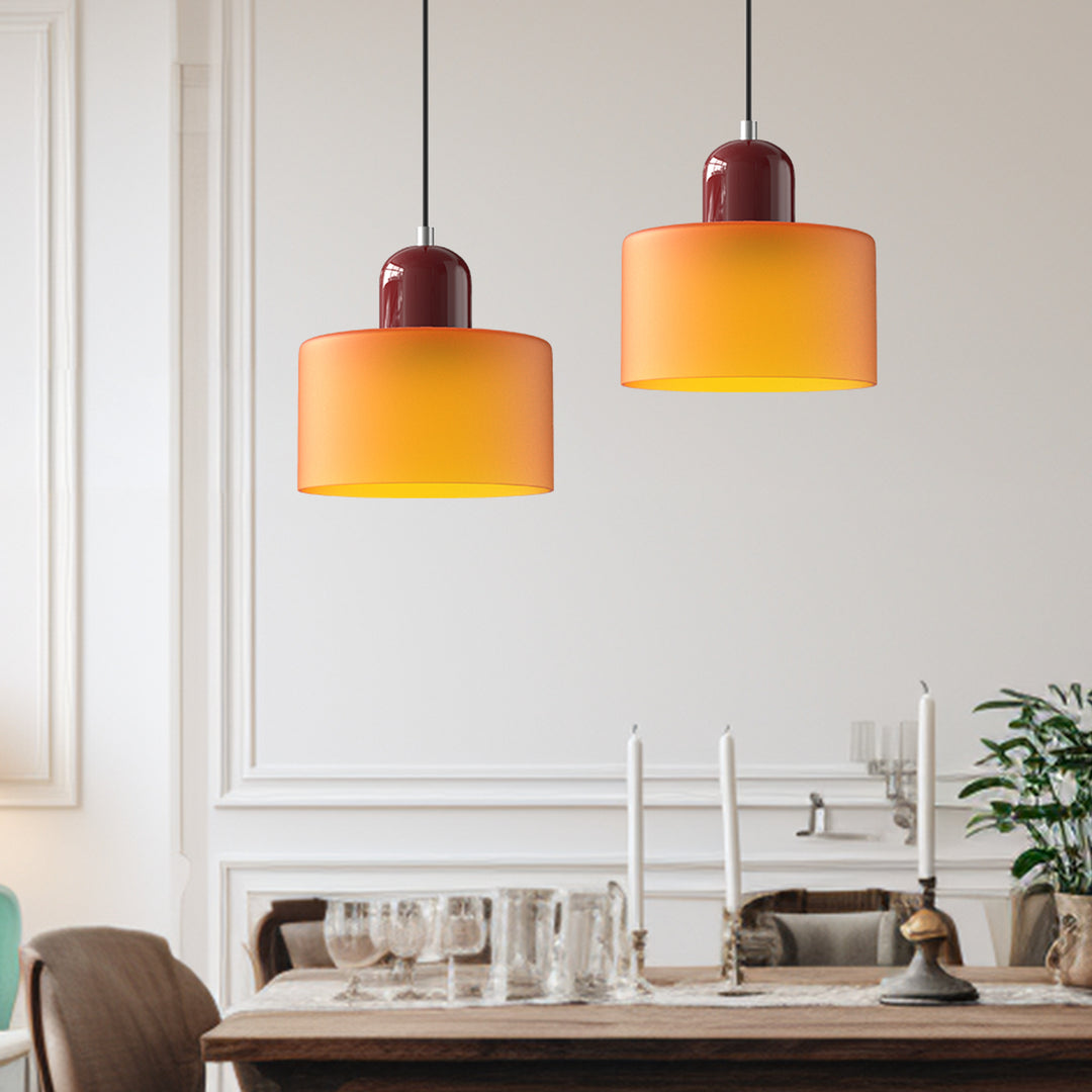 Bauhaus Coloured Glass Pendant Light With Cylindrical Shade - Image 2