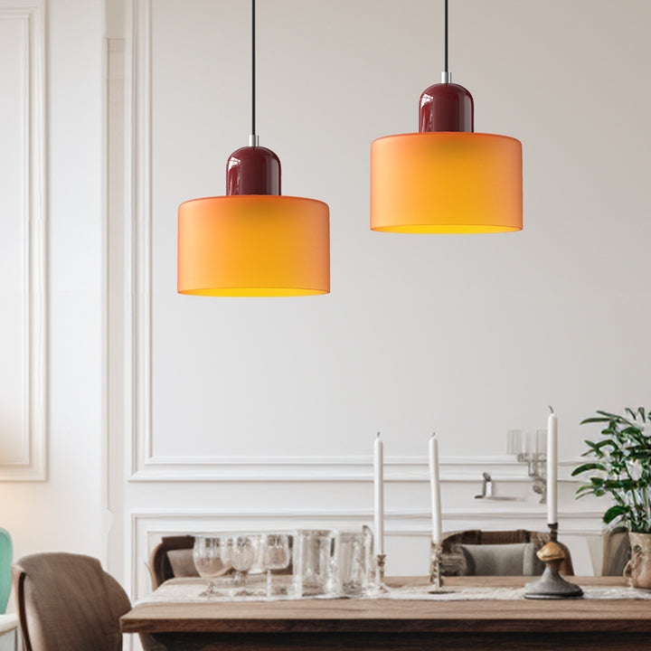 Bauhaus Coloured Glass Pendant Light With Cylindrical Shade - Image 2