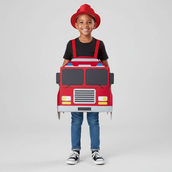 Boys' Halloween Firefighter Costume With Fire Chief Badge And Reflective Stripes Plus Truck Backpack - Image 6