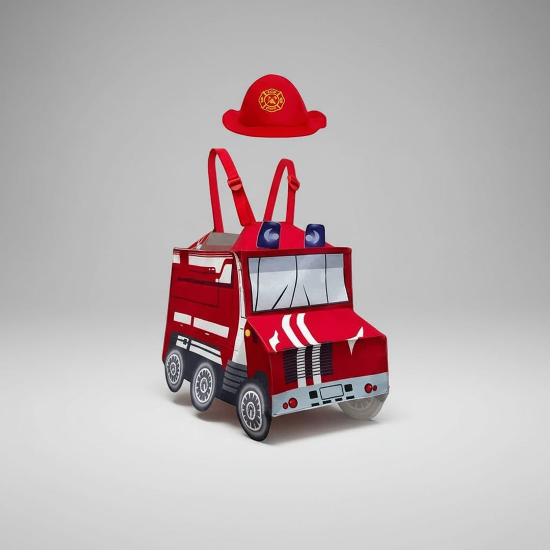 Boys' Halloween Firefighter Costume With Fire Chief Badge And Reflective Stripes Plus Truck Backpack - Image 2