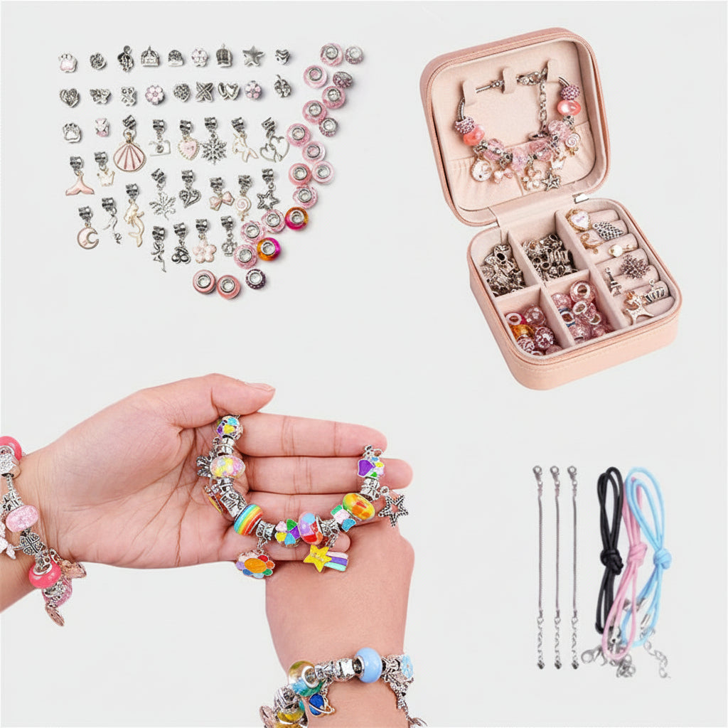 Kit Creazione Braccialetti Bambini, Set di Perline e Ciondoli per Gioielli Fai da Te