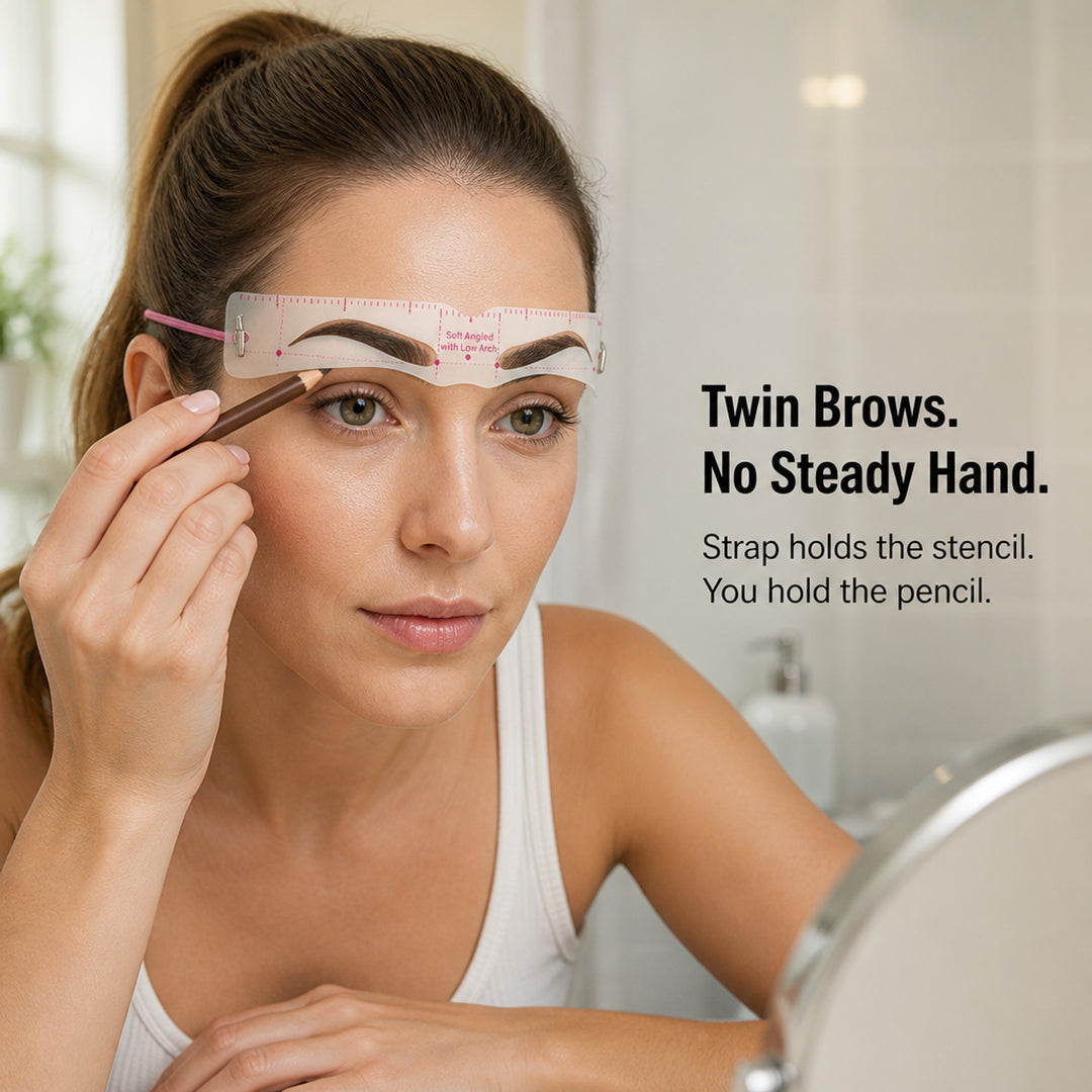 Brow Stencil With Adjustable Strap For Hands-Free Shaping 12 Templates - Image 1