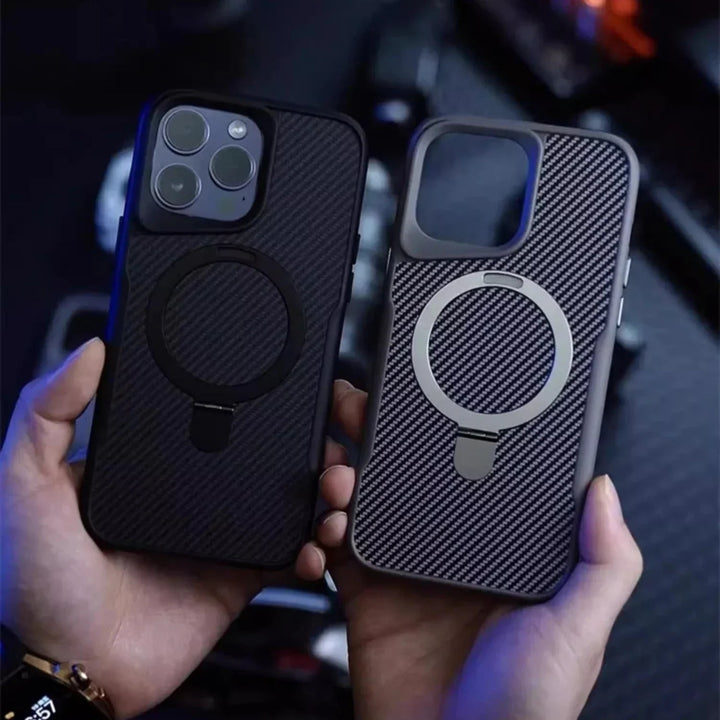 Carbon Fiber Phone Case With Magnetic Compatibility And Built-In Metal Stand - Image 5