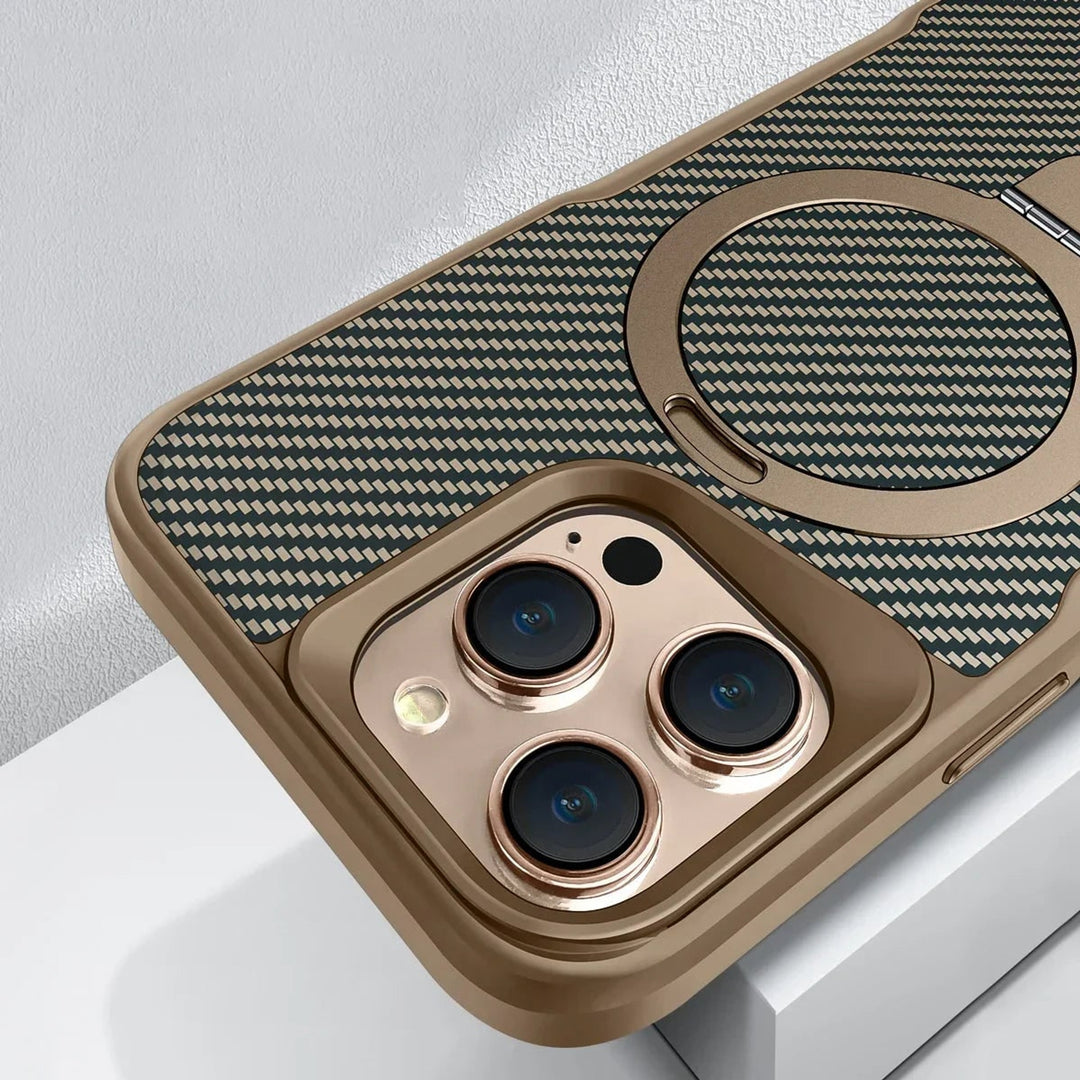 Carbon Fiber Phone Case With Magnetic Compatibility And Built-In Metal Stand - Image 3