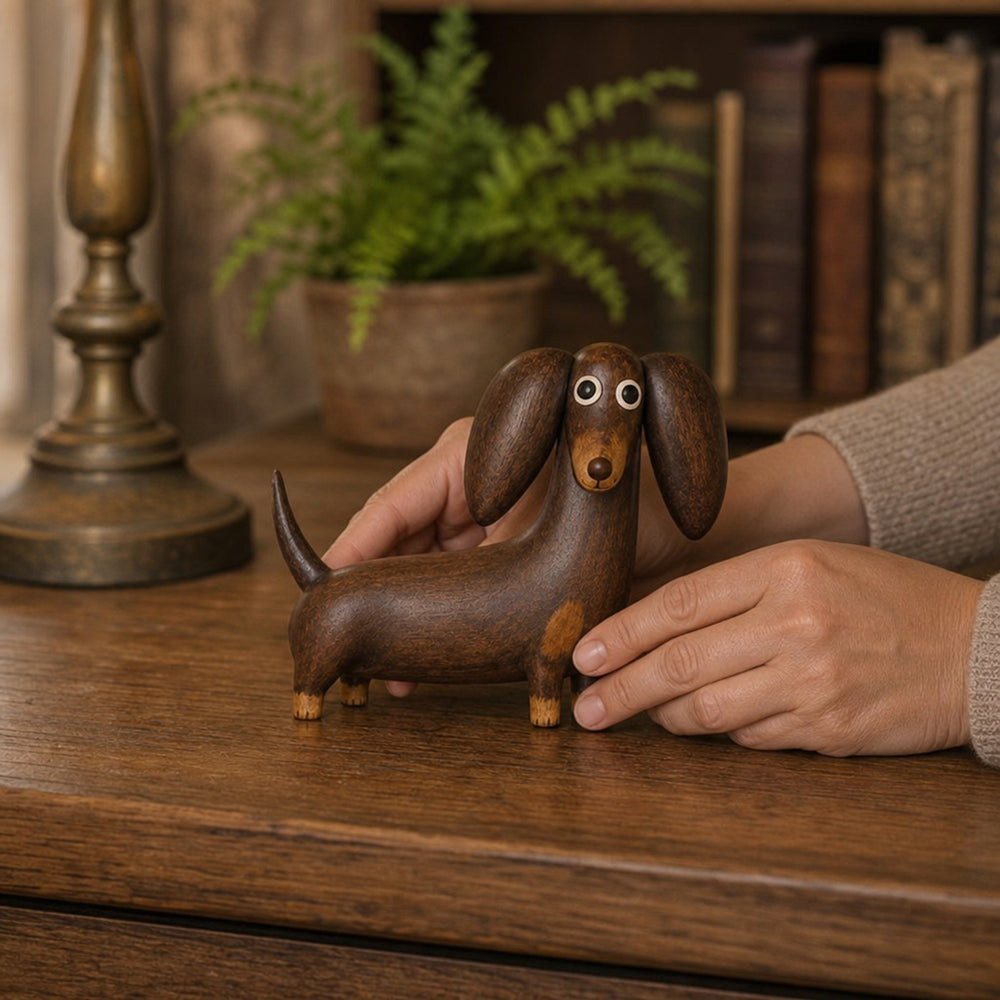 Carved Resin Dachshund Sculpture With Matte Wood-Look Finish - Image 2
