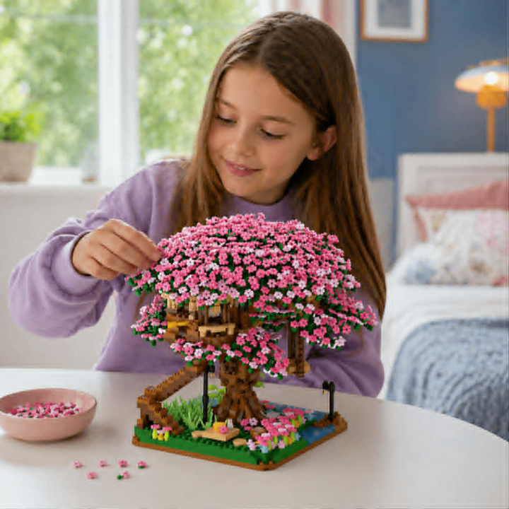 Cherry Blossom Tree House Building Blocks 2138-Piece Pink Train Model Kit For Kids And Collectors - Image 8