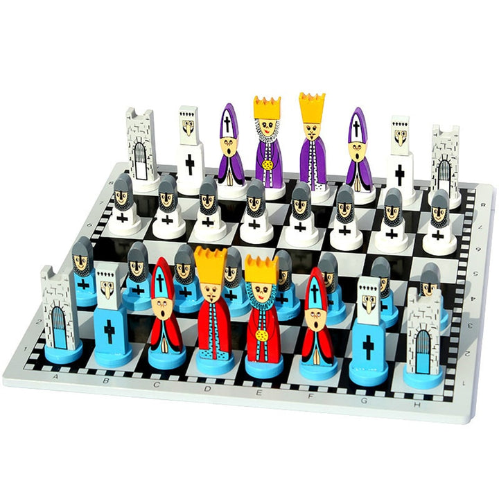 Children's Wooden Chess Set With Doll-Shaped Pieces - Image 1