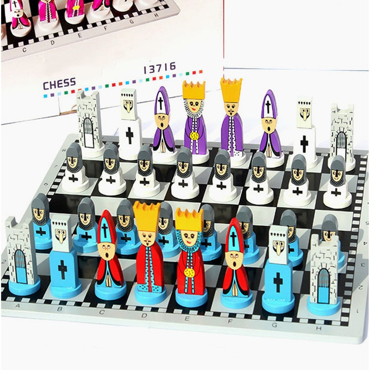 Children's Wooden Chess Set With Doll-Shaped Pieces - Image 6