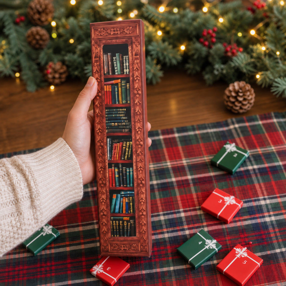 Christmas Bookshelf Advent Calendar With 24 Miniature Book Ornaments - Image 1