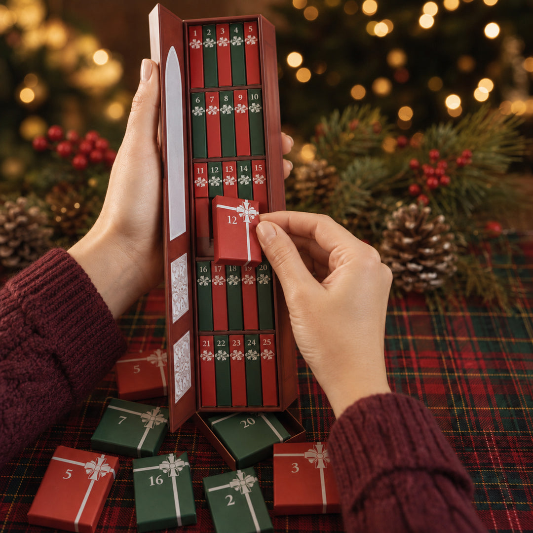 Christmas Bookshelf Advent Calendar With 24 Miniature Book Ornaments - Image 2