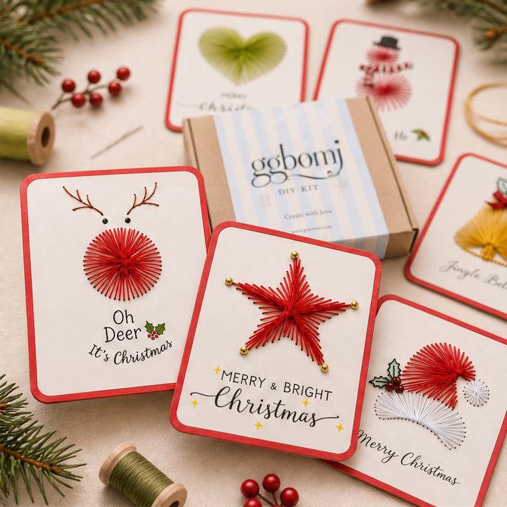 Christmas Embroidery Card Kit 6 Festive Pre-Punched Designs For Beginners - Image 5