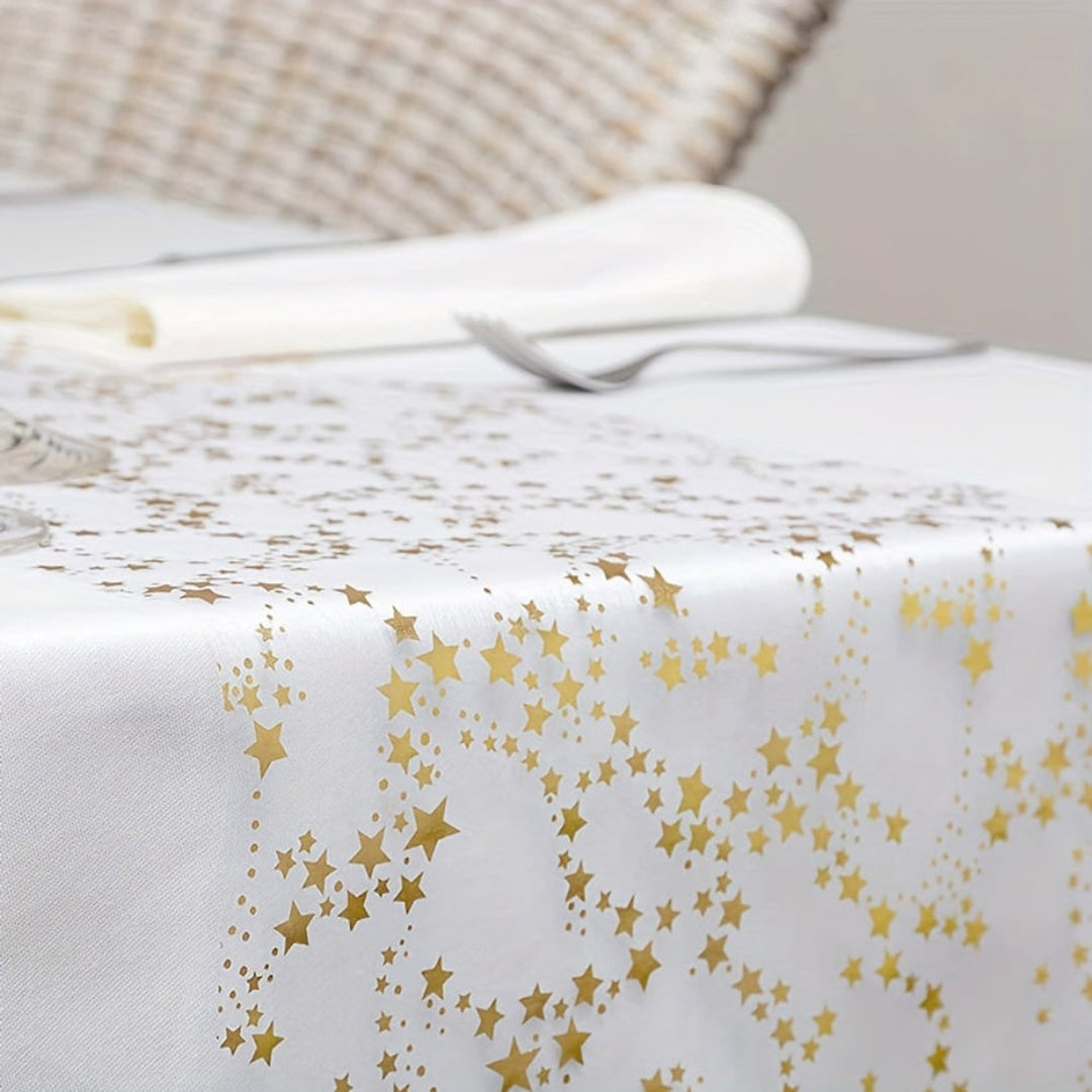 Christmas Linen Table Runner With Golden Stars On Organza Elegant Festive Dining Decoration - Image 3