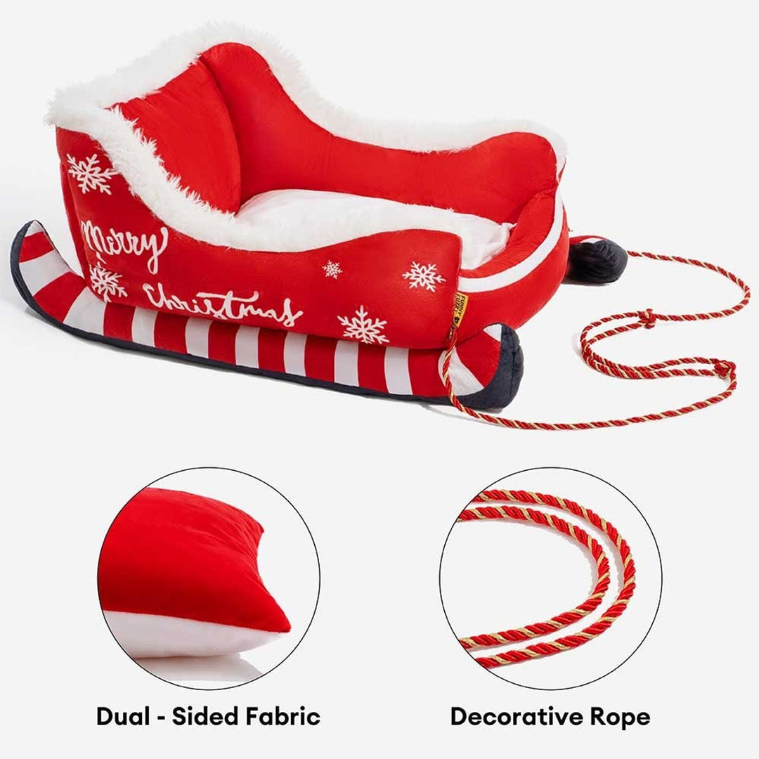 Christmas Sleigh Dog Bed Plush Velvet With Non-Slip Bottom - Image 5