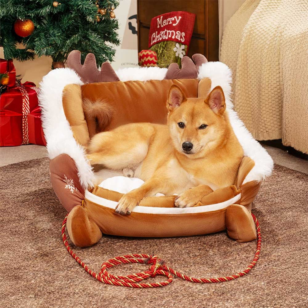 Christmas Sleigh Dog Bed Plush Velvet With Non-Slip Bottom - Image 7
