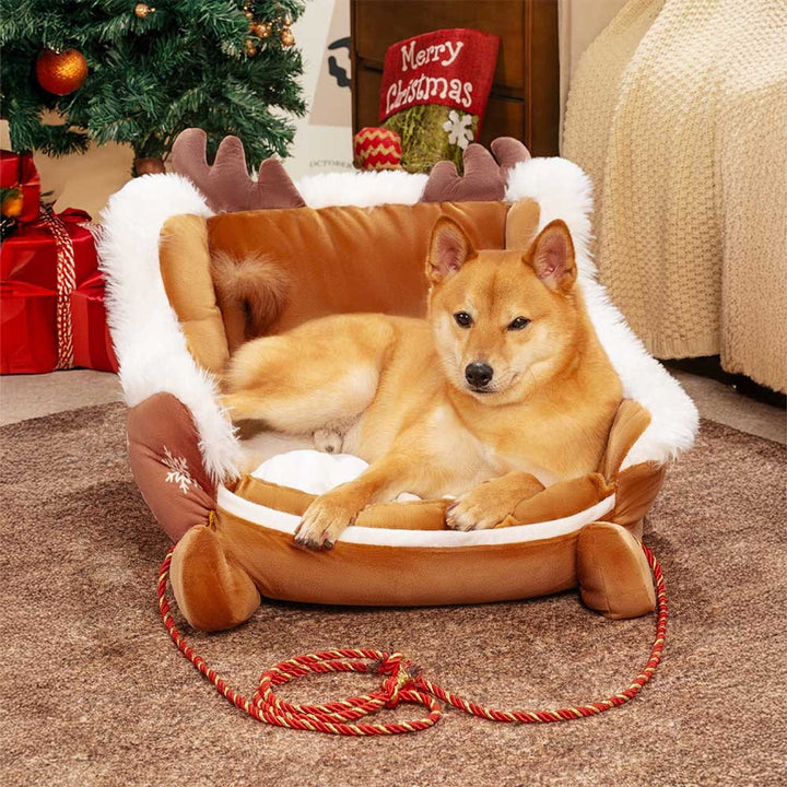 Christmas Sleigh Dog Bed Plush Velvet With Non-Slip Bottom - Image 7