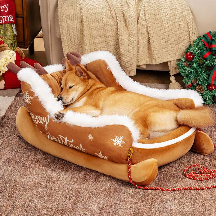 Christmas Sleigh Dog Bed Plush Velvet With Non-Slip Bottom - Image 8