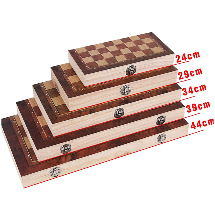 Christmas Travel Chess Set 3-in-1 Wooden Board Game With Checkers And Backgammon Portable Entertainment Gift - Image 8