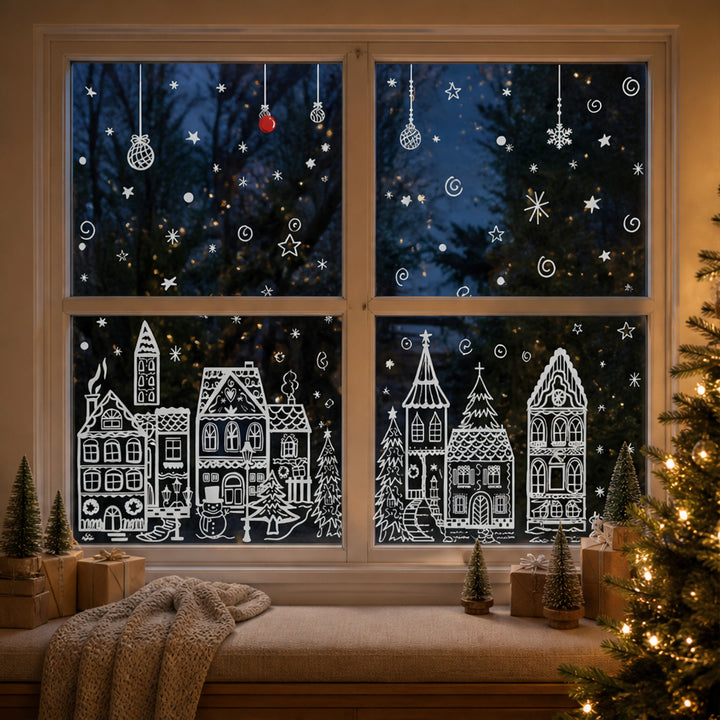Christmas Window Sticker Set 78-Piece Static Cling Village Decoration For A Cosy Festive Glow - Image 3