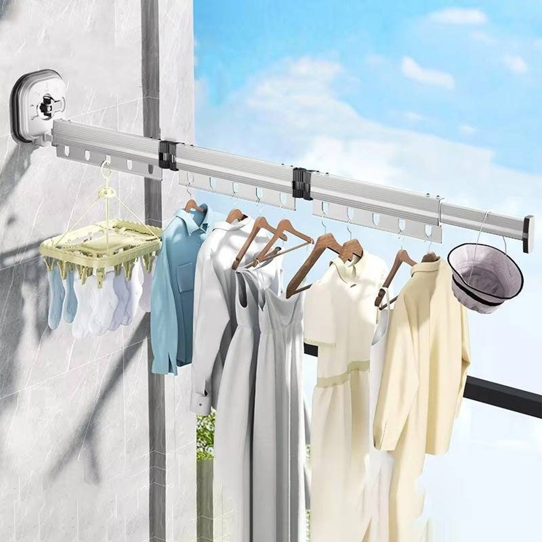 Clothes Drying Rack With 360° Rotating Bars And 25cm Telescopic Extension For Indoor Wall Mounting - Image 8